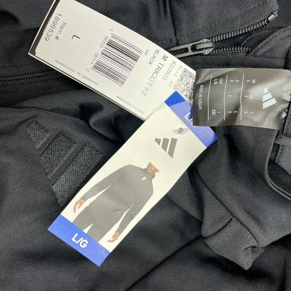 NEW Adidas Tricot FZ  Men's L Black Full-Zip Jacket Polyester Lightweight G1817